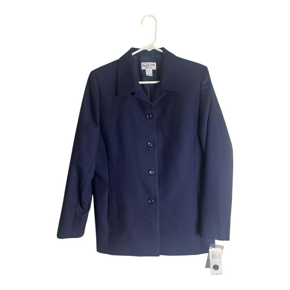 Pendleton 100% Virgin Wool Pinstripe Blazer Jacket Navy Blue Size 12